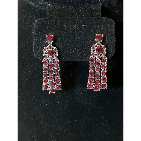 Givenchy Red Rhinestone Dangle Earrings - Picture 1 of 4